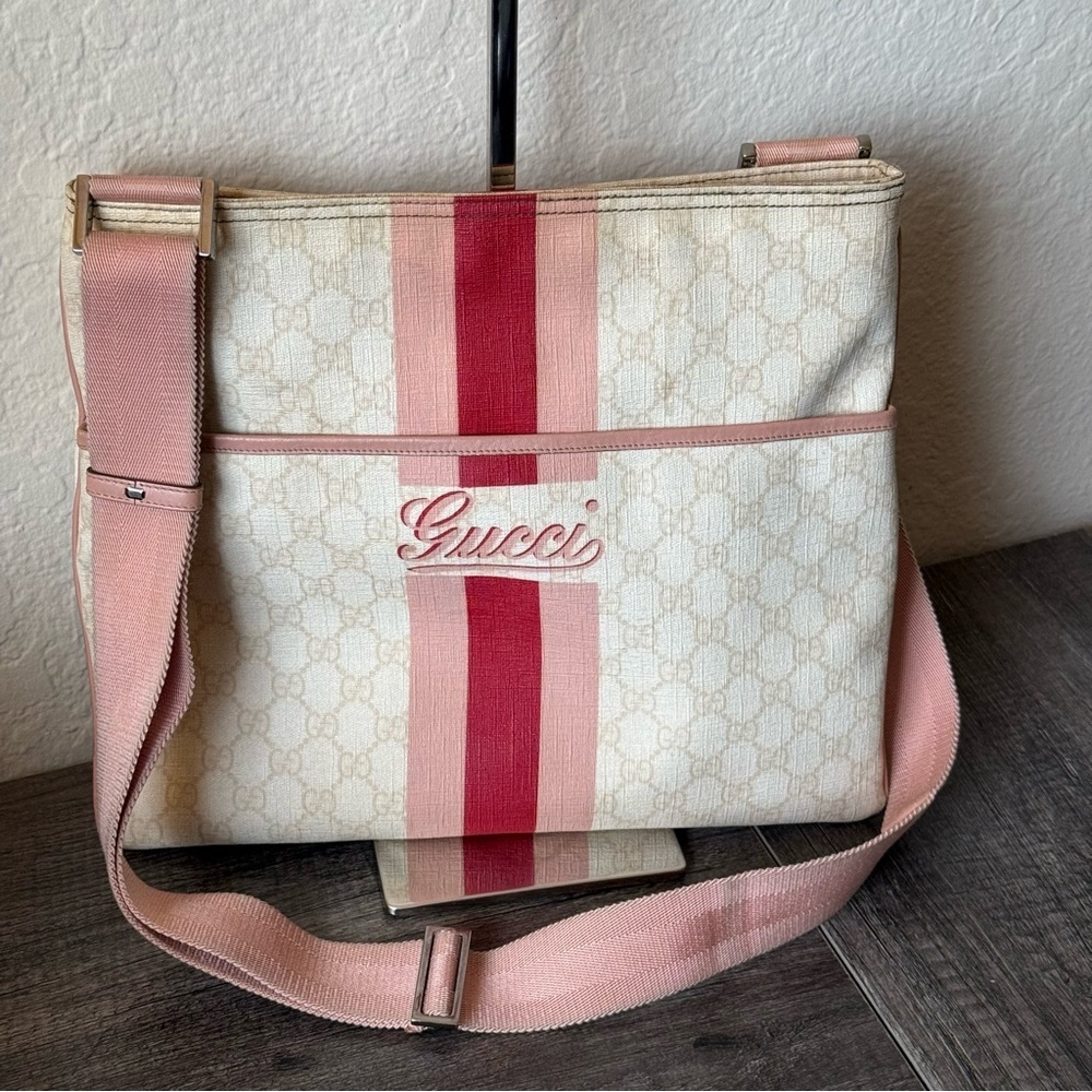 💎RARE GUCCI JOYLINE GG PLUS PVC LEATHER MESSENGER BAG/ GUARANTEED AUTHENTIC 💎 - Picture 3 of 12